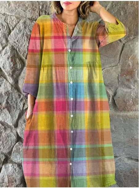 Womens Loose Stylish V-Neck Printed Dress