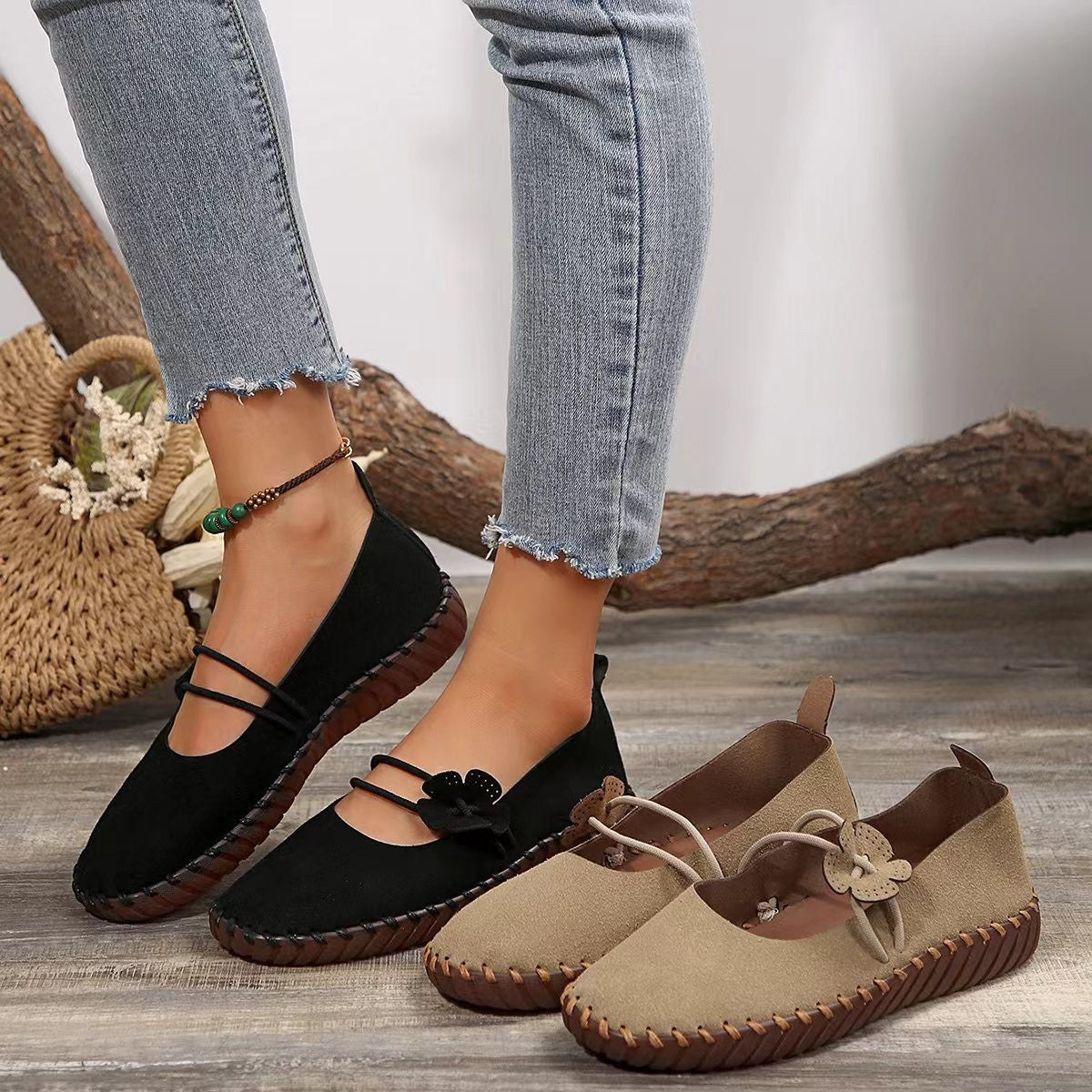 Retro Lightweight Womens Breathable Round-toe Shoes With Soft Soles