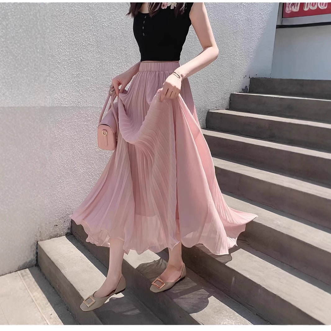 Women's High-Waisted Chiffon Pleated Skirt
