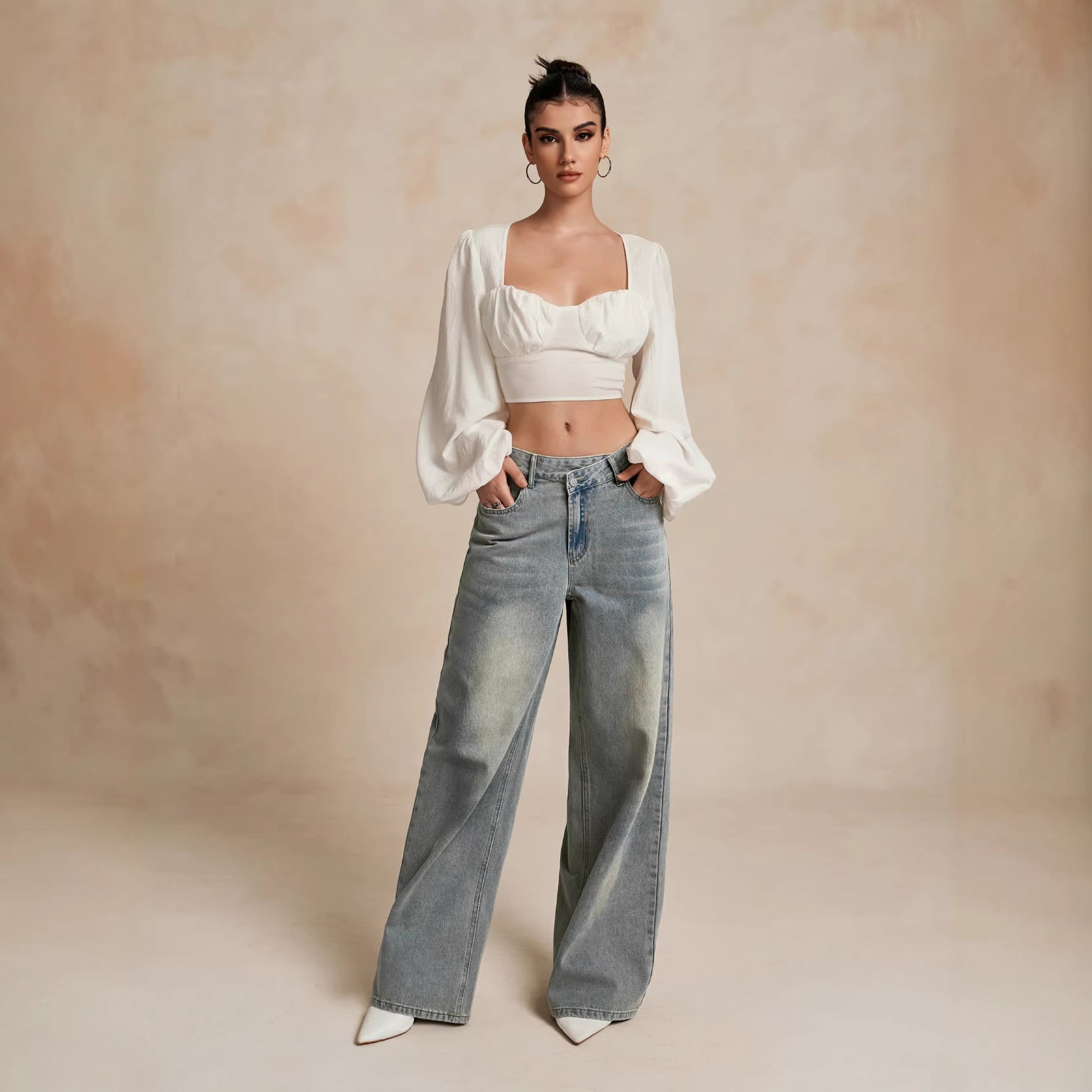 Loose Slightly Flared Street-style Trousers