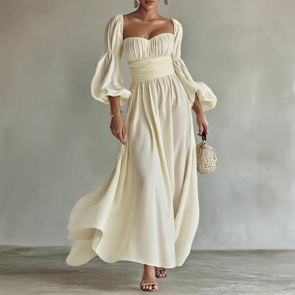 Puff Sleeves Ruched Waist Gothic Dress