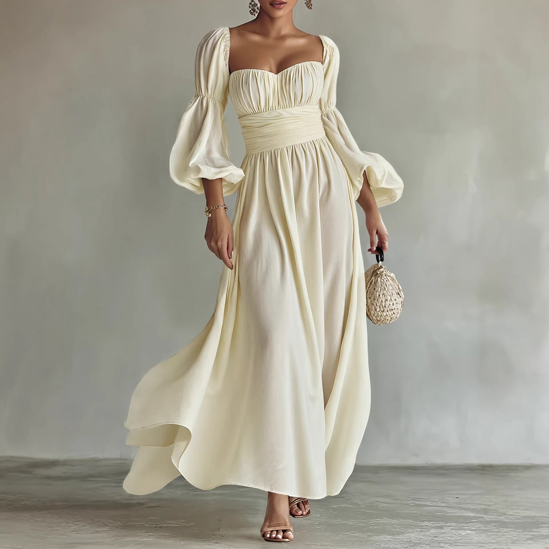 Puff Sleeves Ruched Waist Gothic Dress