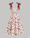 Elegant Lace-Up Shoulder With Floral Print Waist-Cinching Design Vacation-Ready Chic Casual Slip Dress