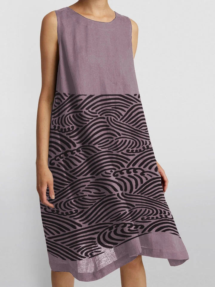 Womens Sleeveless Crew-Neck Printed Tank Top Casual Dress