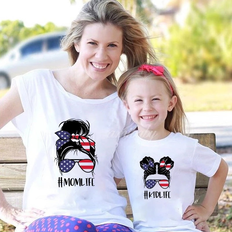 Mom and Daughter Cotton Print Short Sleeves
