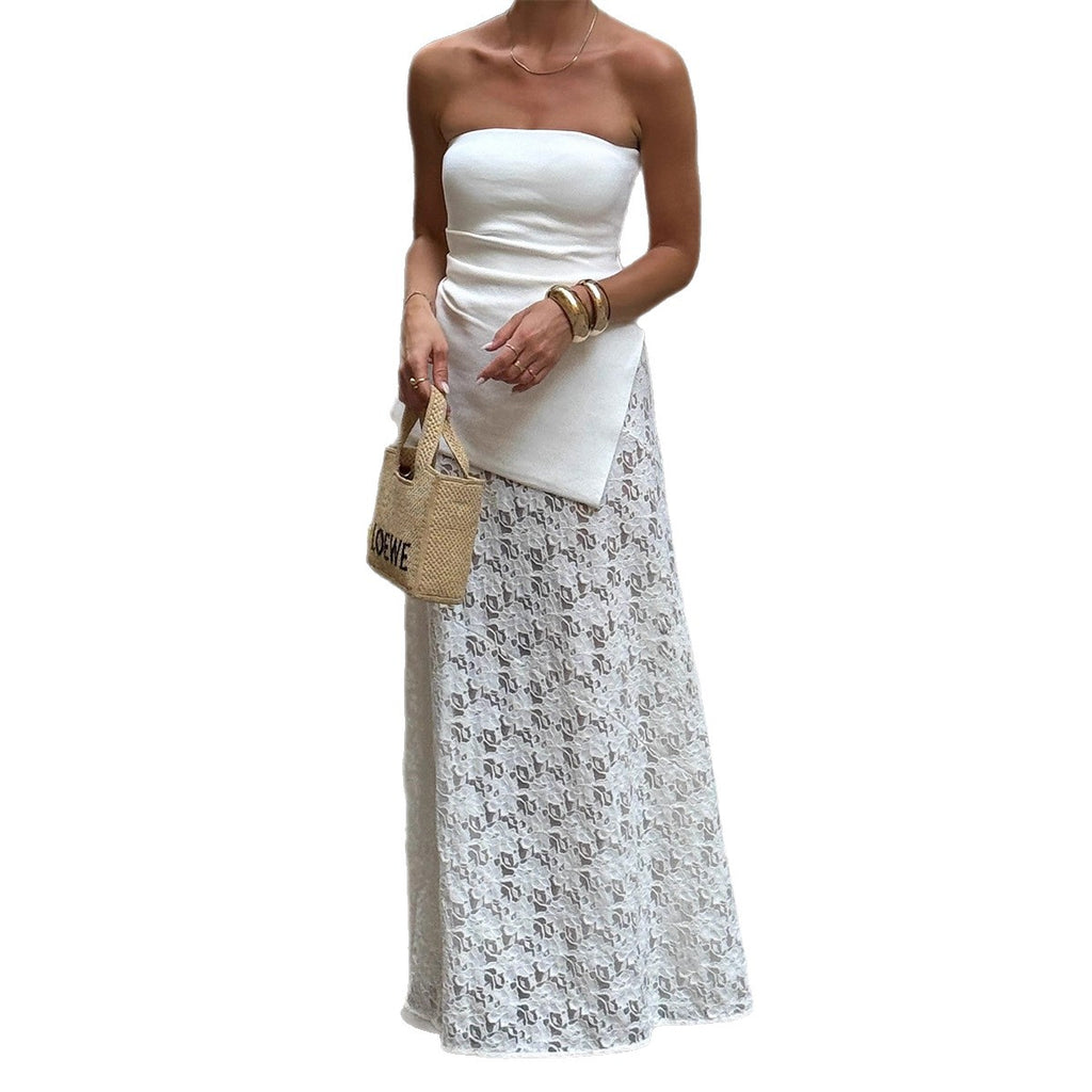 White Jacquard Sheer Low-Waist Lace Skirt