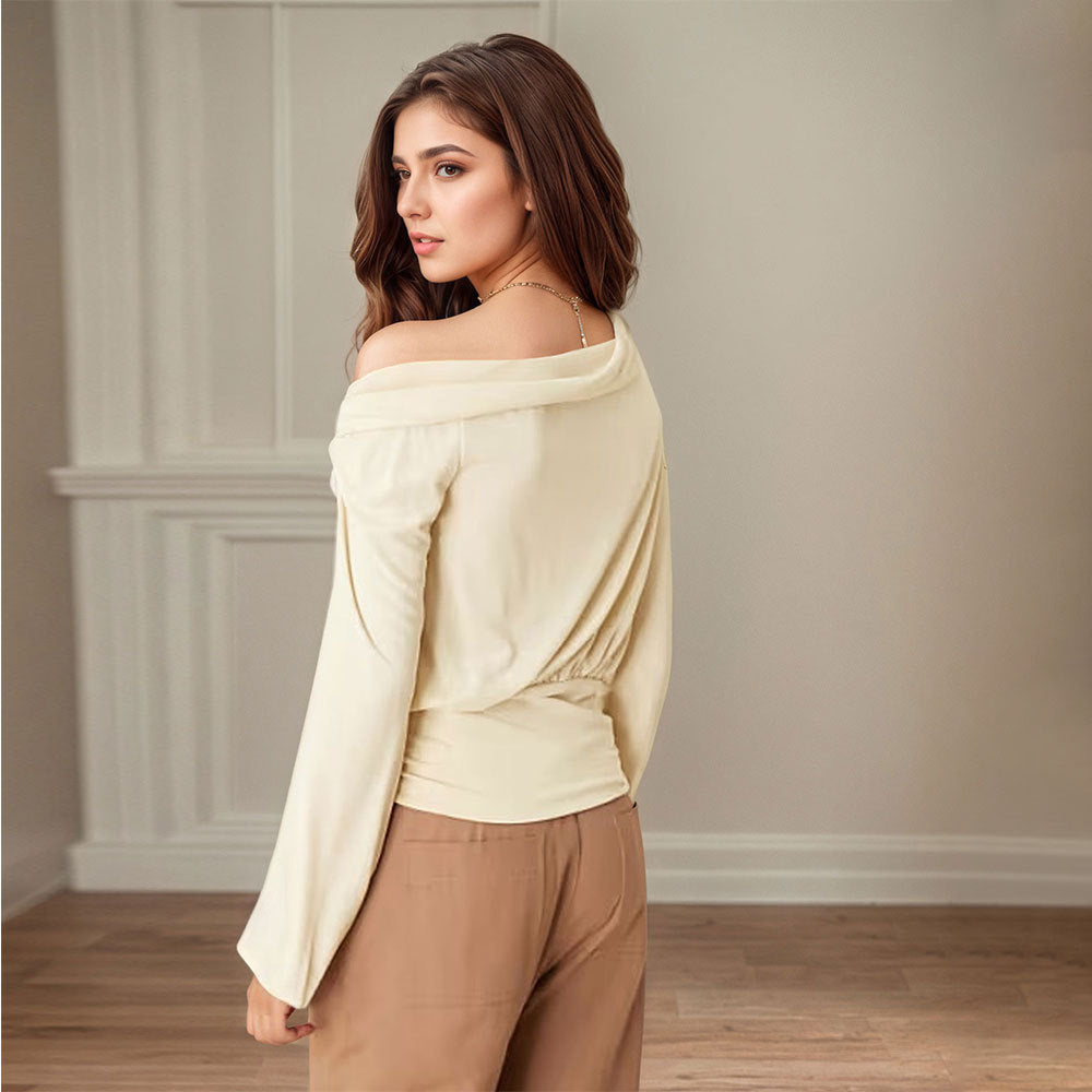 Autumn And Winter Outfit Small Design Sense Pleated Waist Single Shoulder Short Top Women