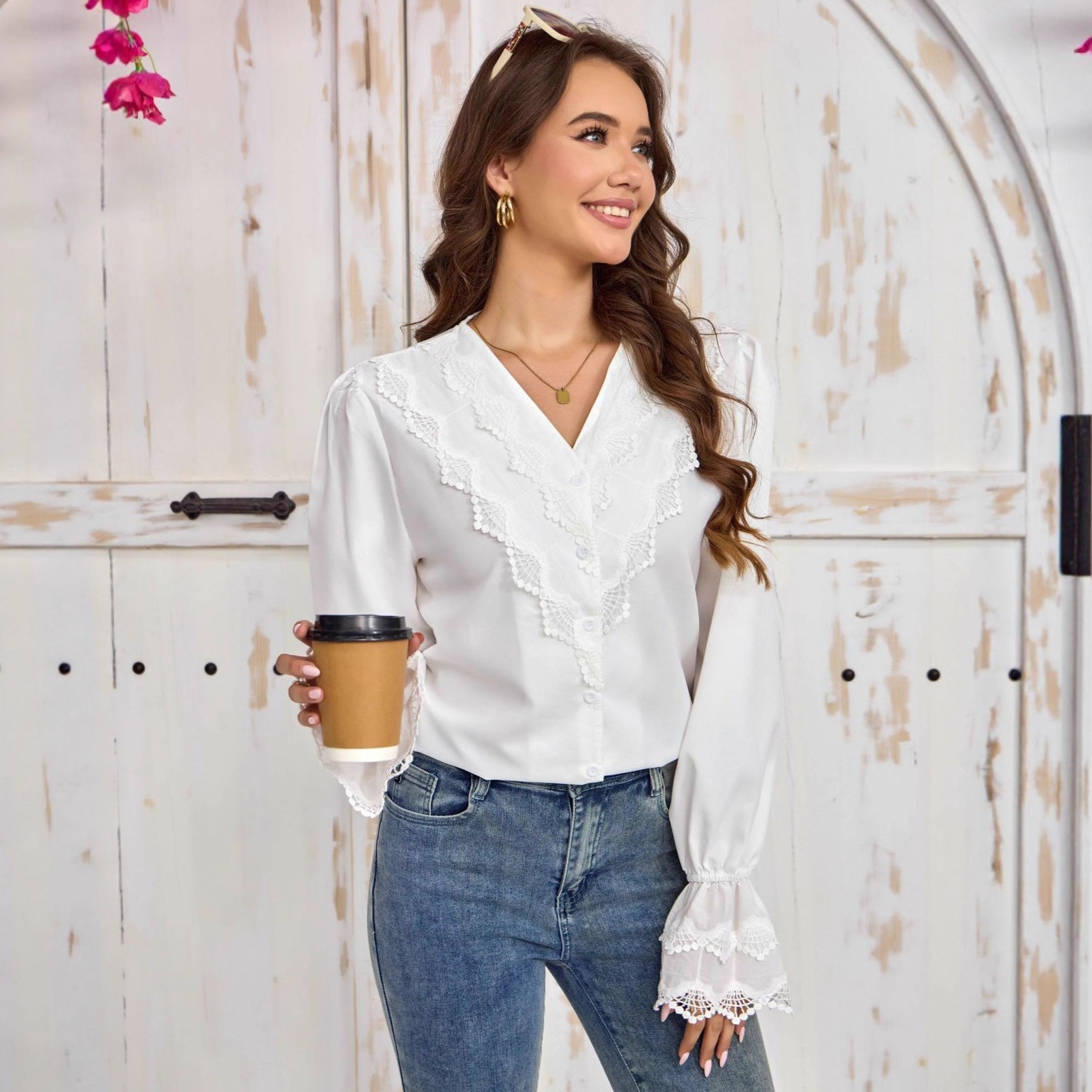French-style Shirt With Stylish Flared Sleeves