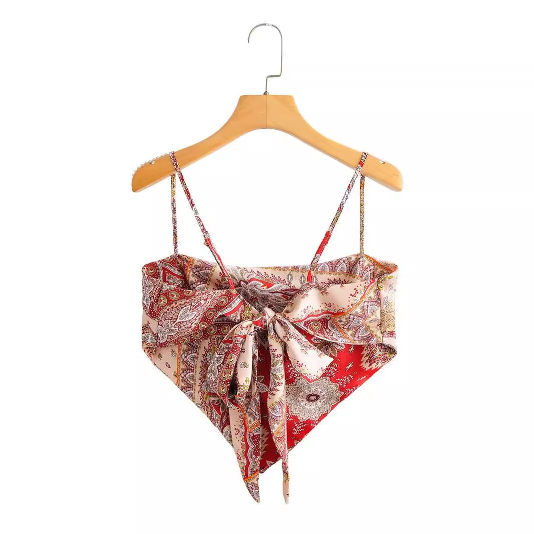 Women's Satin Print One-shoulder Vest Bustier