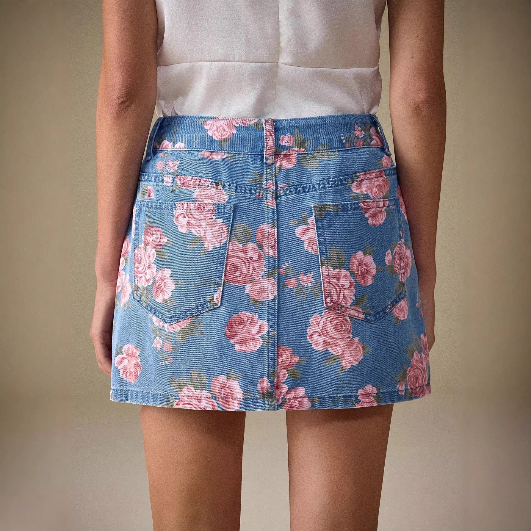 Versatile Casual Floral Fashion Denim Skirt With A Rose Print