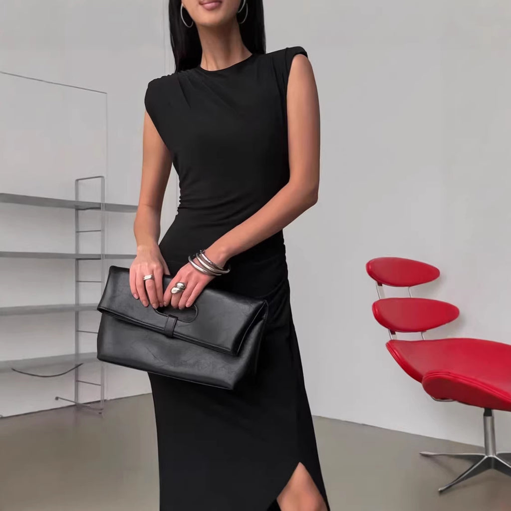Spring Designer Crew-Neck Defined-Waist Dress For Women