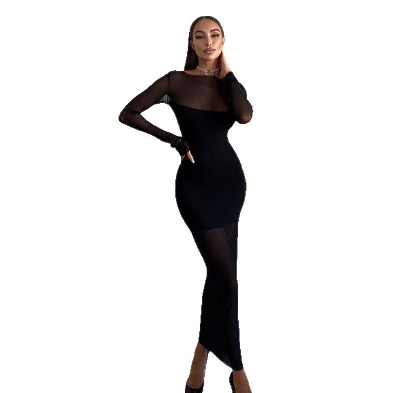 Form-fitting Waist-cinching Sheath-style Long-sleeve Dress