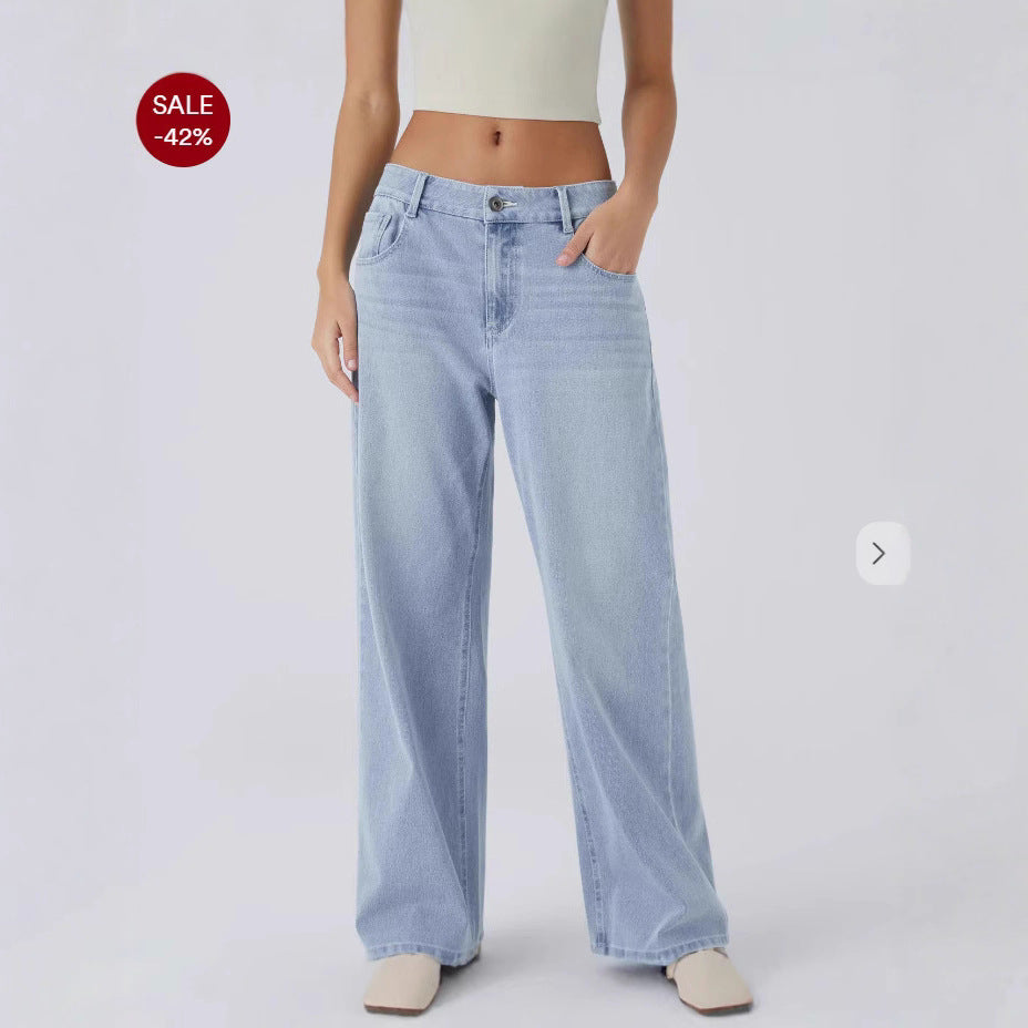 Women's Retro Washed Denim Wide-Leg Jeans With Multiple Textures