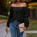Elegant Women's T-shirt Off-shoulder Long Sleeve Top For Autumn And Winter Versatile And Shows Collarbone