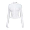 Women's Long Sleeve Mock Neck Zip Up Cardigan Cropped And Figure Hugging Top