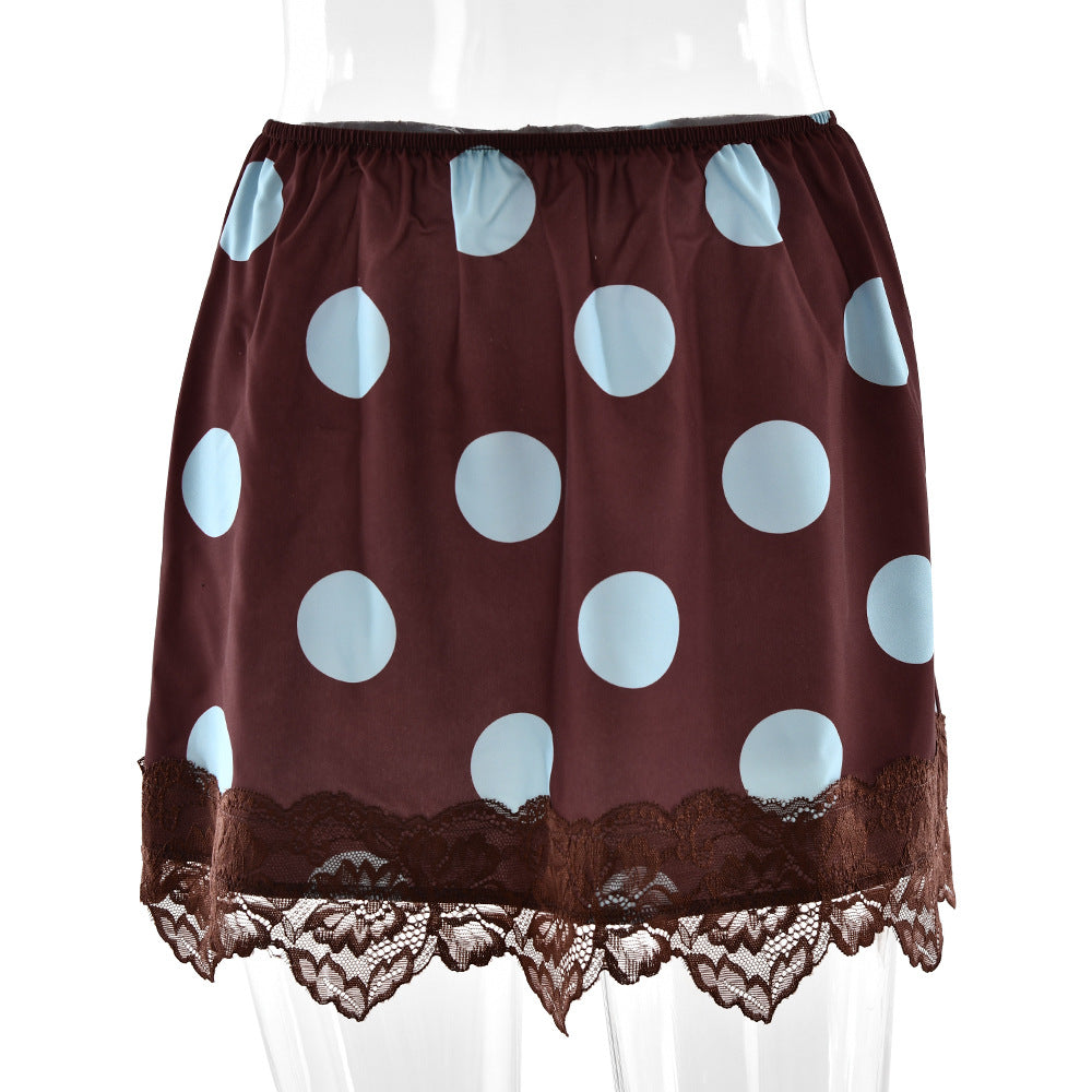 Chic Sassy Waist-cinching Polka-dot Lace-trimmed Skirt For Women