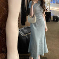 Retro Dark-pattern Short-sleeve Maxi Dress