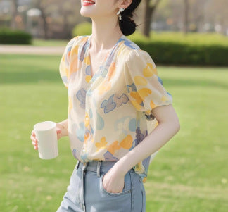 Women's Casual And Versatile Chiffon Short Sleeve Shirt