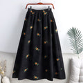 Womens High-Waisted Slimming Corduroy Embroidered Midi Skirt With An Elegant Touch
