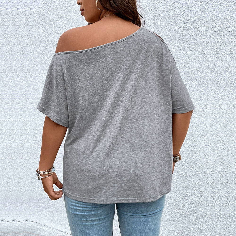 Women's Loose Casual Slanted Neck Off-Shoulder Short Sleeve Stylish Top