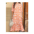 Loose V-neck Printed Tassel Mid-sleeve Long Dress