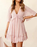 Fashionable Printed V-Neck Ruffle Womens Dress