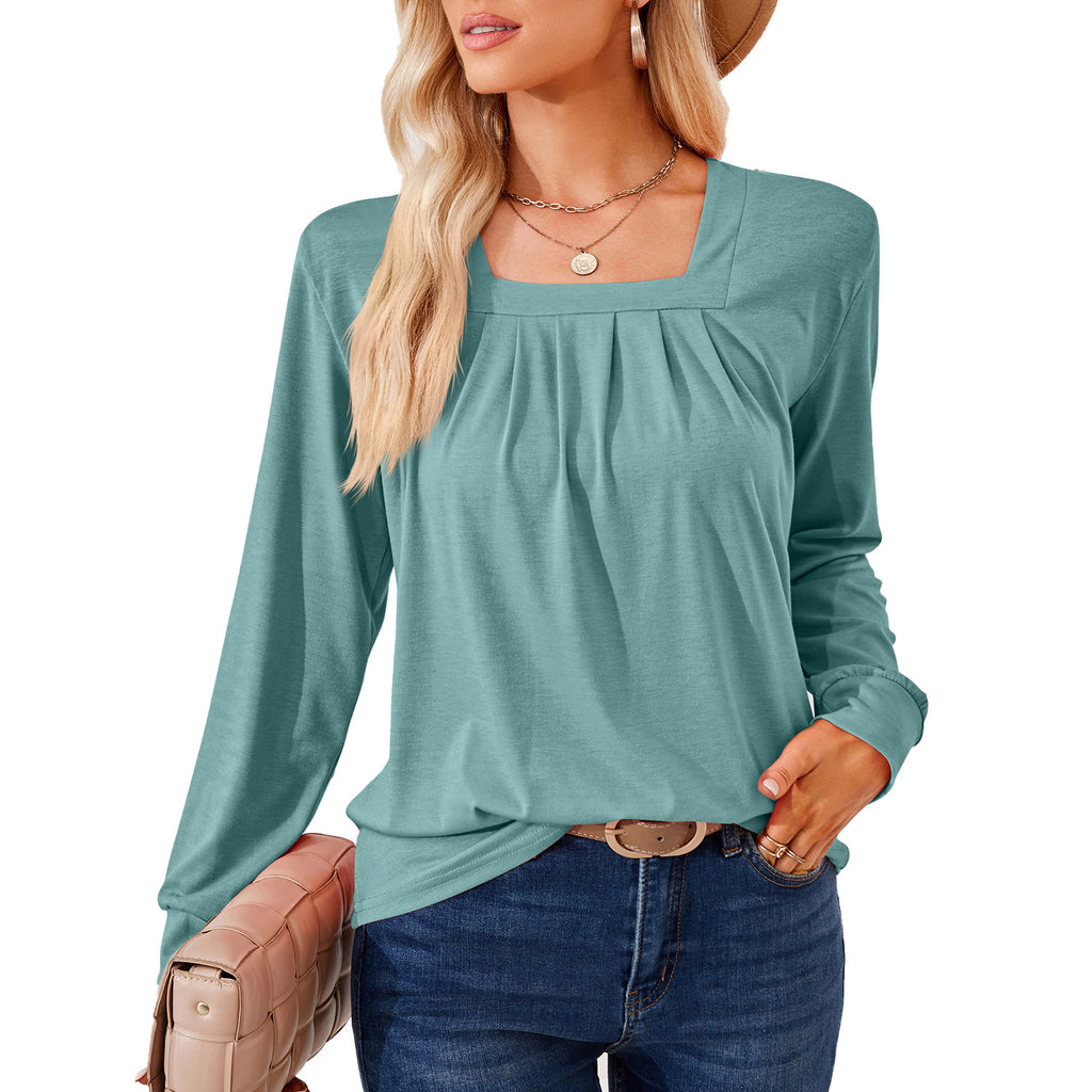 Loose-fitting T-shirt With A Square Neckline Pleats And Long Sleeves