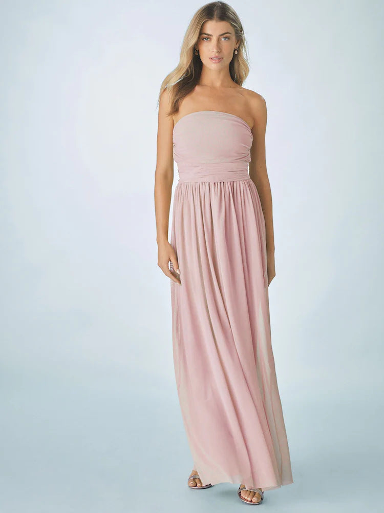 Pleated Solid-Colored Strap Three-Way Dress