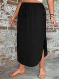 Plus-size Womens Solid-color Slim-fit Tie-front Split Skirt