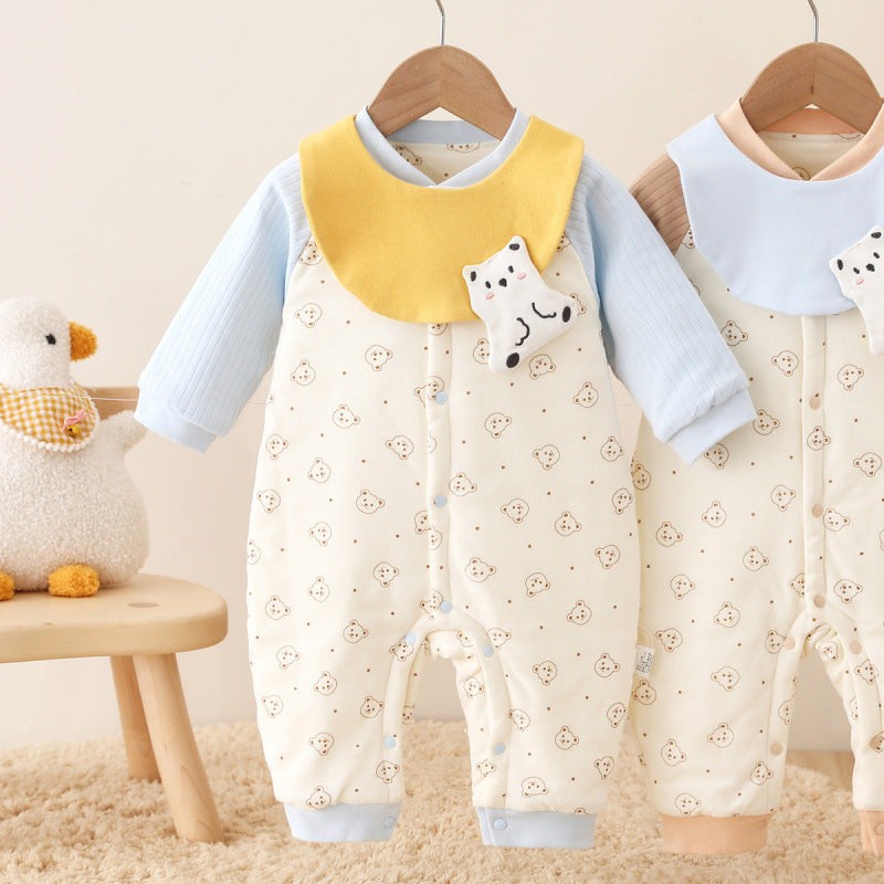 Spring And Autumn Baby Quilted Jumpsuit Three Layers Warm
