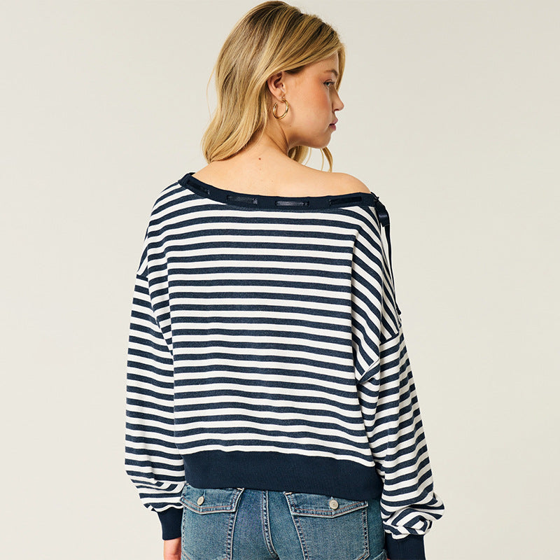 Women's Casual Off-shoulder Striped Long-sleeve Top