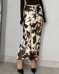 Satin-print Skirt Slimming Faux-silk Maxi Skirt For Fall And Winter