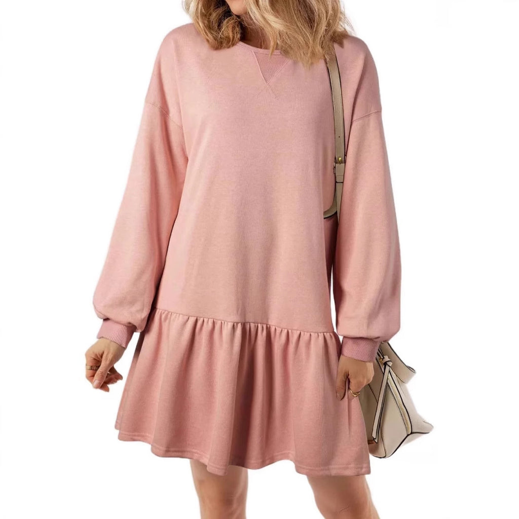 Women's Casual Crew-Neck Long-Sleeve Knitted Dress