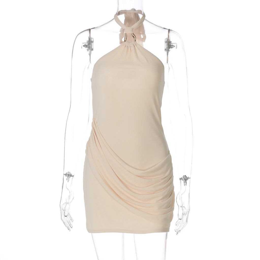 Seamless Mesh Bodycon Short Solid-color Street-style Halter Dress