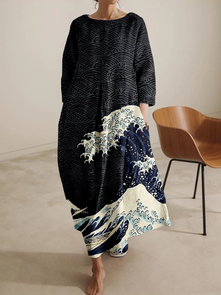 Relaxed-fit Crew-neck High-end Midi-length Printed Dress