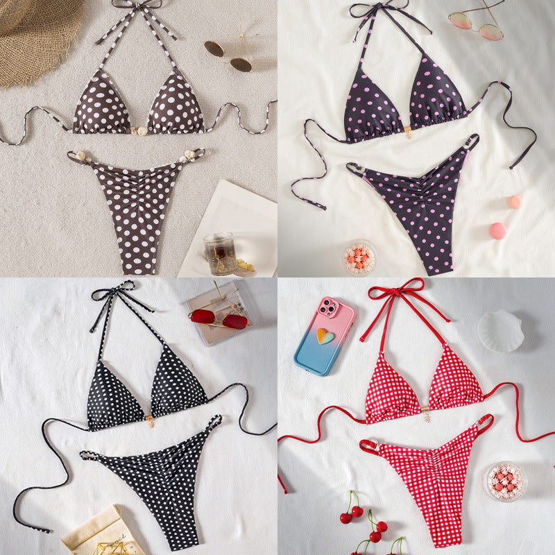 Womens Printed Pendant Triangle-Cup Bikini Swimsuit Set