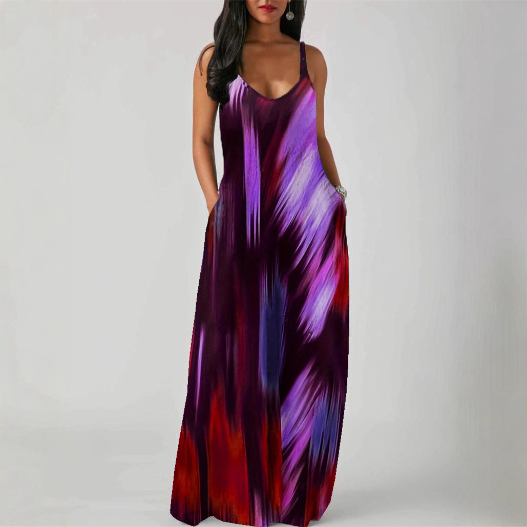 Adjustable-strap Printed Dress With Patch Pockets