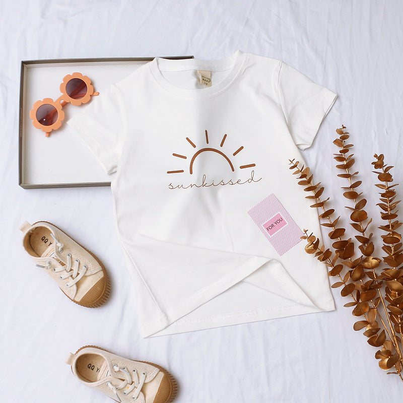 Girl Baby Simple White Cotton Short Sleeves