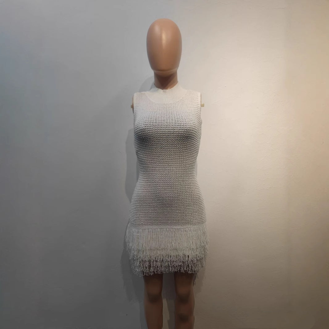 Sleeveless Tassel Hollowed-Out Bodycon Stretchy Dress