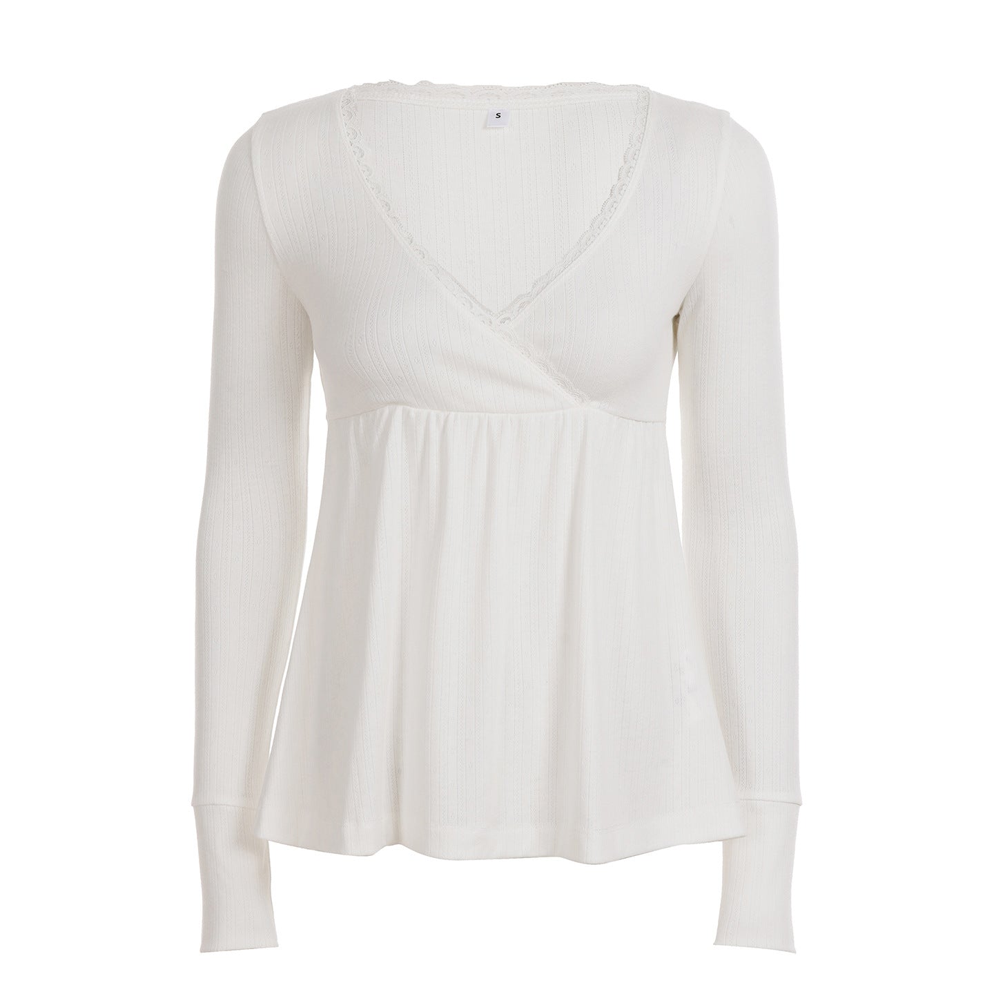 Figure-flattering V-neck Lace-panel Long Sleeves