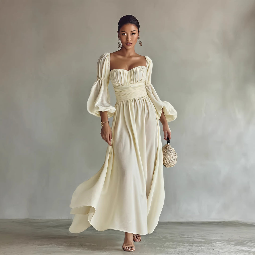 Puff Sleeves Ruched Waist Gothic Dress