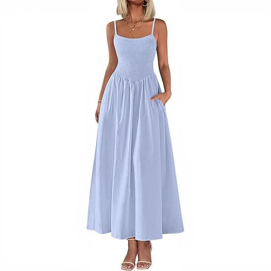 Ruched Tank Top With Thin Straps And A Pocketed Dress