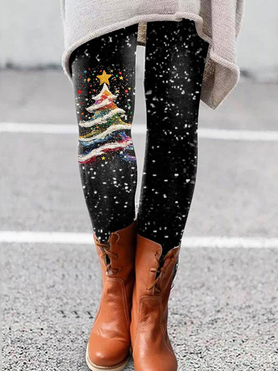Hat Wine Glass Christmas Tree Sequined Printed Leggings