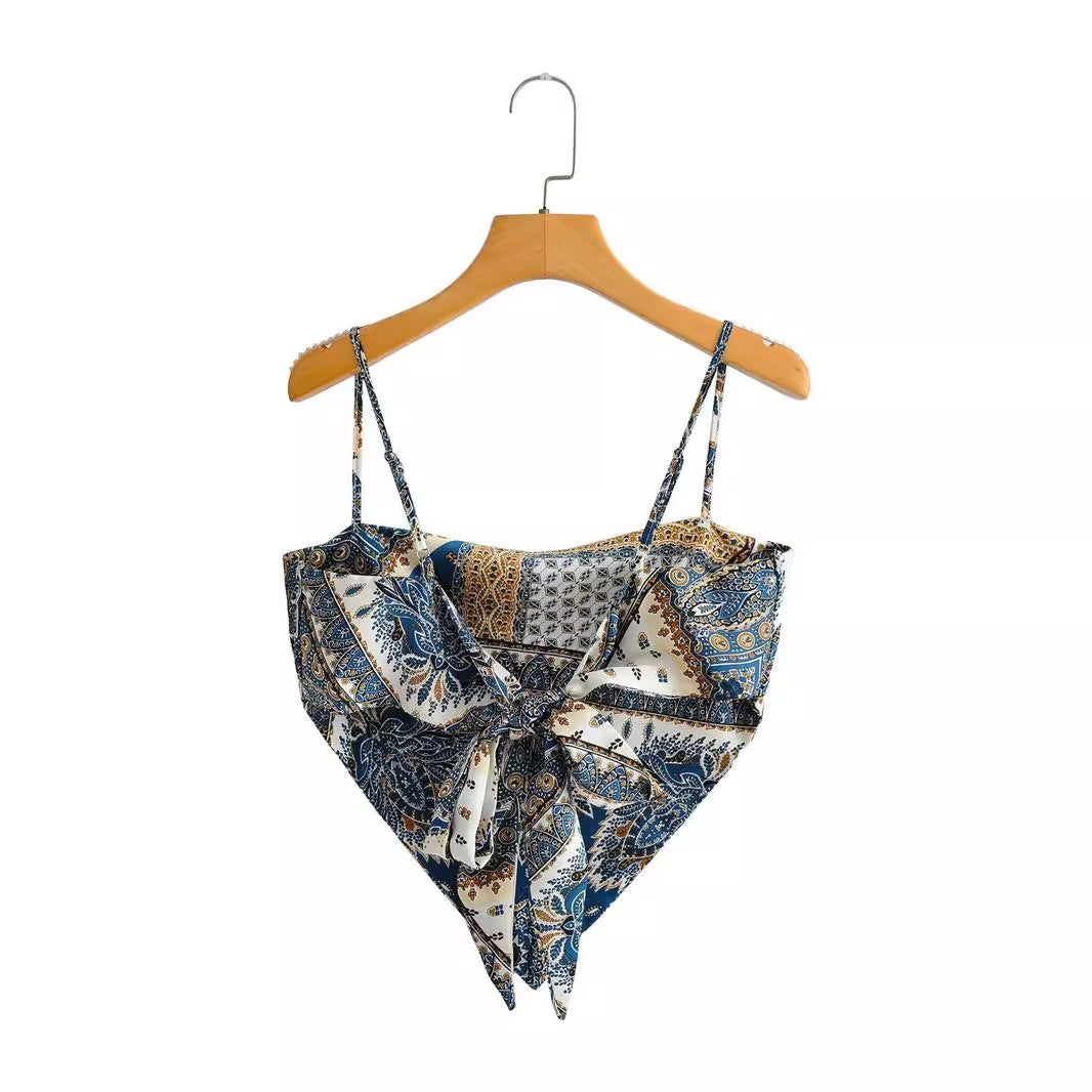 Women's Satin Print One-shoulder Vest Bustier