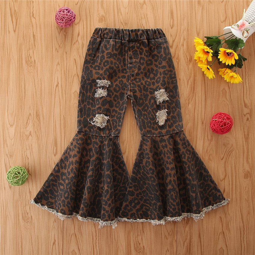 Girls' Stretch Jeans Horn Broken Holes Pants