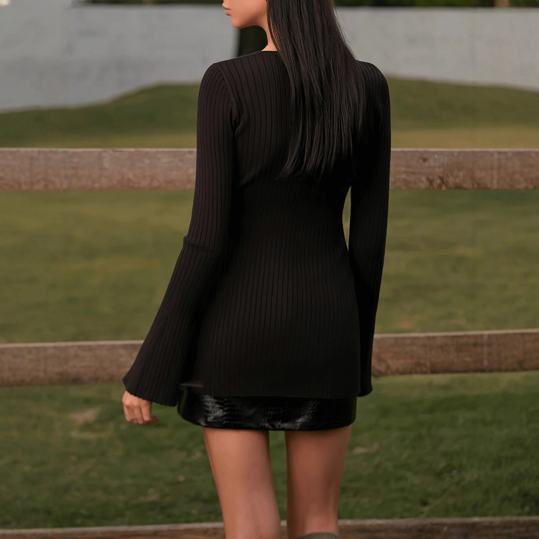 French-style Elegant Solid-color Hollow-out Knit Top For Commuting