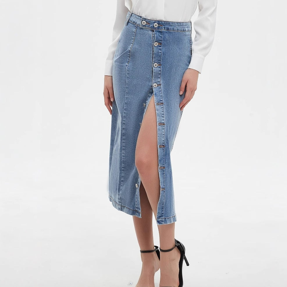 High-waisted Stretchy Fashionable Casual Denim Skirt