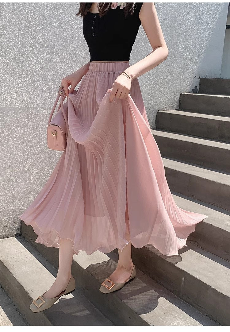 Women's High-Waisted Chiffon Pleated Skirt