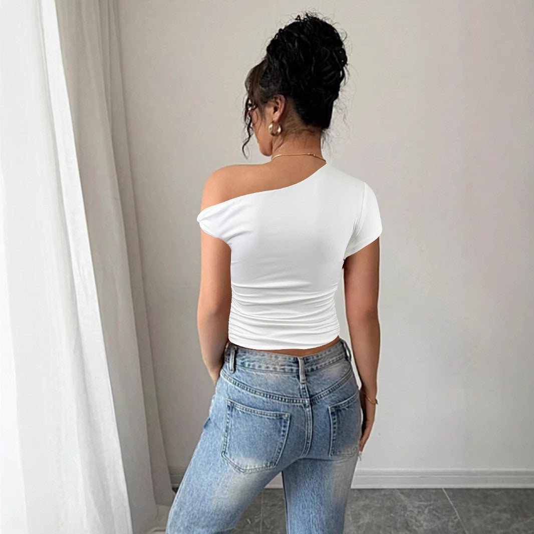 New Sexy Women's Top With Oblique Shoulder Neckline
