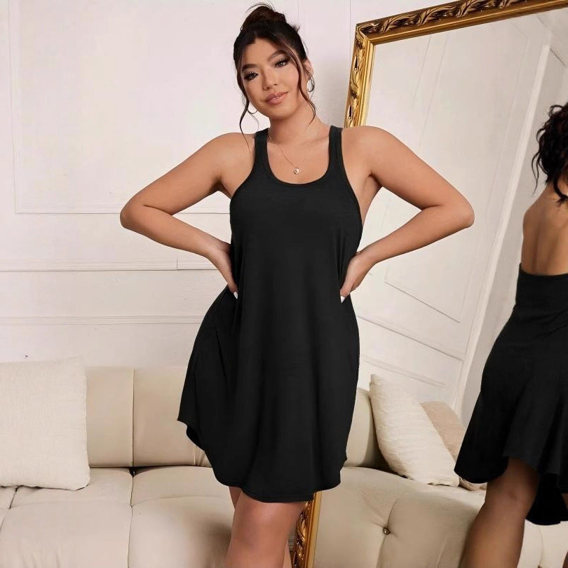 Womens Solid-Colored Crew-Neck Plus-Size I-Strap Tank Top